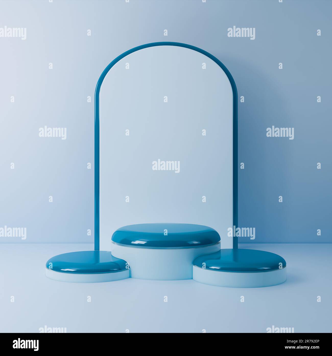 Blauer Podium-Sockel mit minimalem Produkthintergrund 3D Abbildung Stockfoto