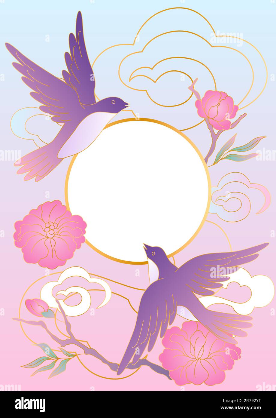 Orientalische Vögel und Blumen Illustration. Traditioneller chinesischer und japanischer Hintergrund. Stock Vektor