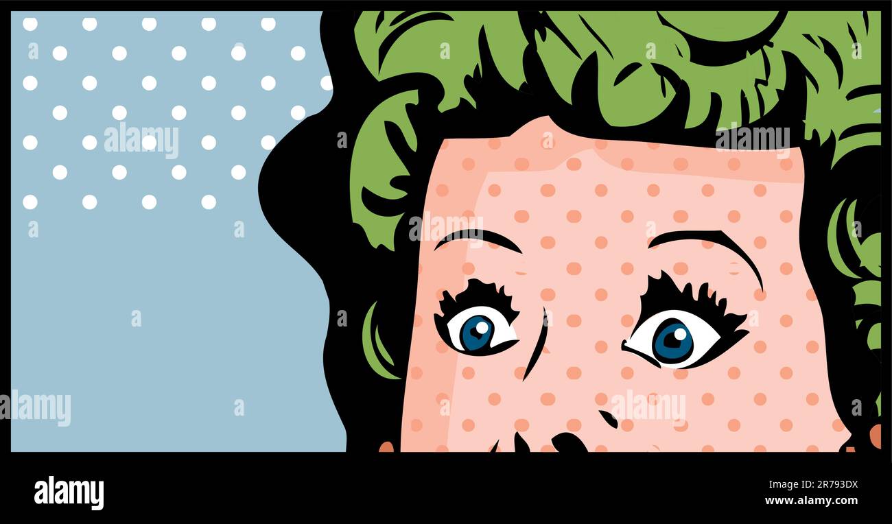 Gekürztes Frauengesicht Pop-Art-Comic-Banner mit offenen Augen Stock Vektor