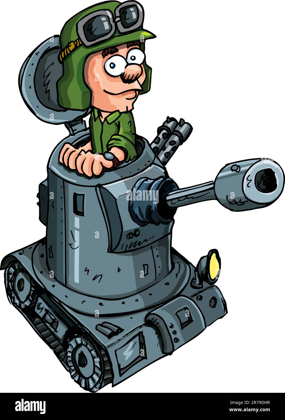Cartoon-Soldat in einem kleinen Tank mit einer Kanone Stock Vektor