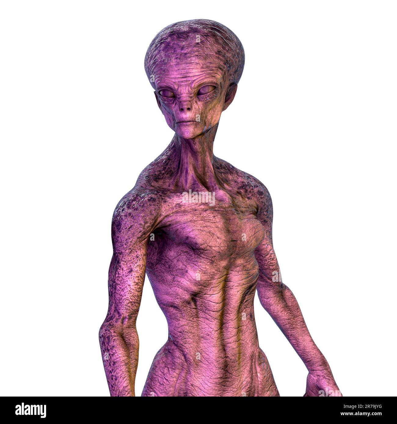 Humanoides Alien mit photorealistischer, detaillierter Hautstruktur, 3D-Darstellung Stockfoto