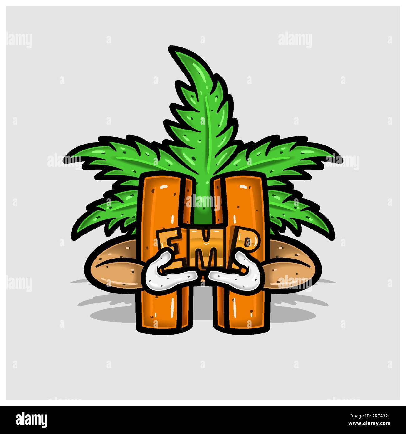 Buchstabe H mit Zeichentrickfilm mit Rohblatt. Perfekt für Logos und Produktetiketten. Vektoren und Illustrationen. Stock Vektor