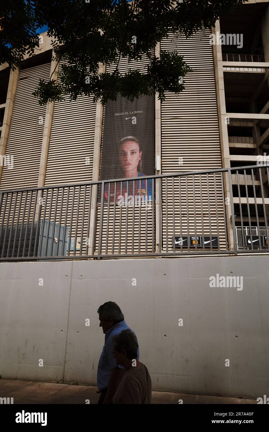 Barcelona, Spanien, 14, Juni 2023. Spanien-Barcelona-Spotify Camp Nou im Bau. Ein paar Spaziergänge durch das Stadion, wo noch immer ein Banner von Alexia Putellas im Stadion steht. Kredit: Joan Gosa/Alamy Live News Stockfoto