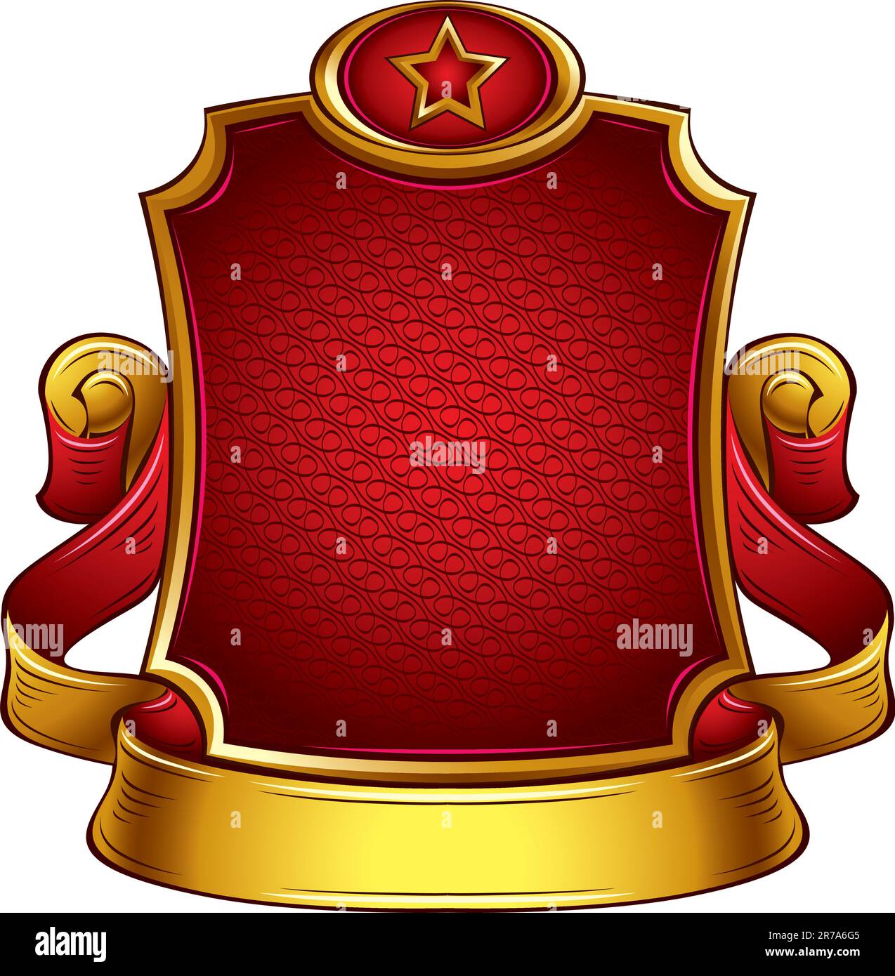 USSR Retro-Emblem mit Band, Schild, Stern und Stellen für Text und Firmennamen. Vektor, eps8. Stock Vektor