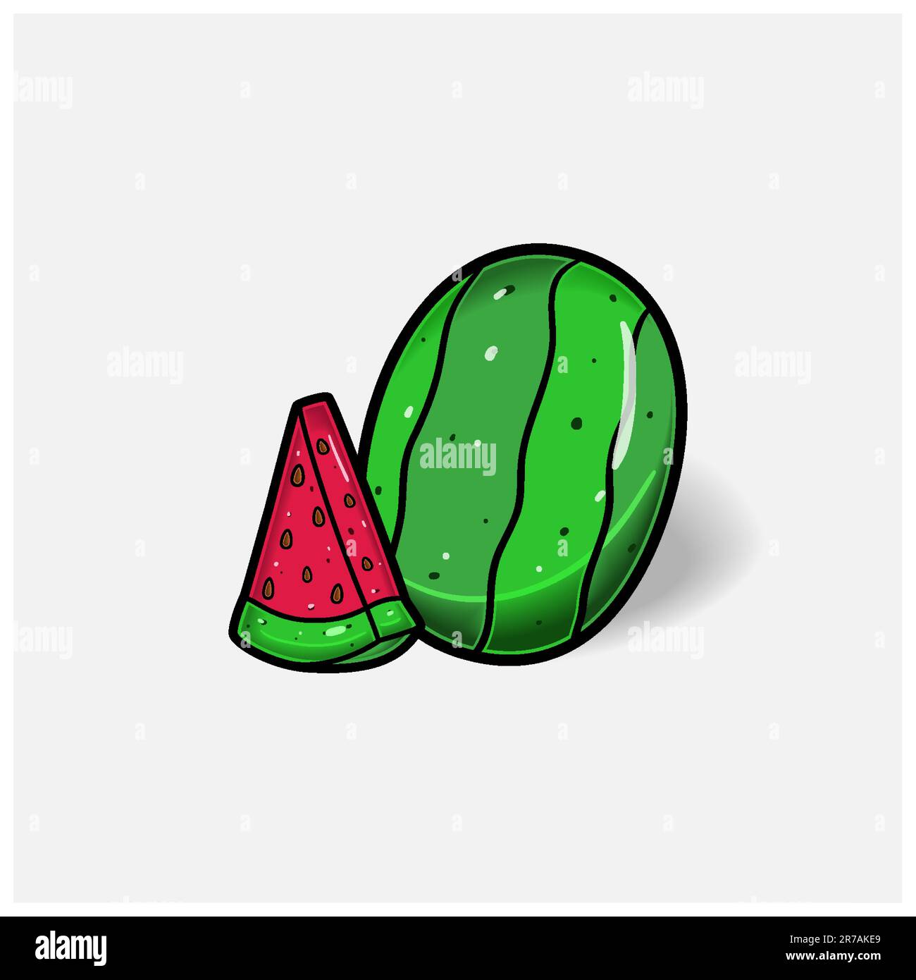 Wassermelonen-Frucht-Cartoon mit einfachem Verlauf und Details. Vektor und Illustration. Stock Vektor