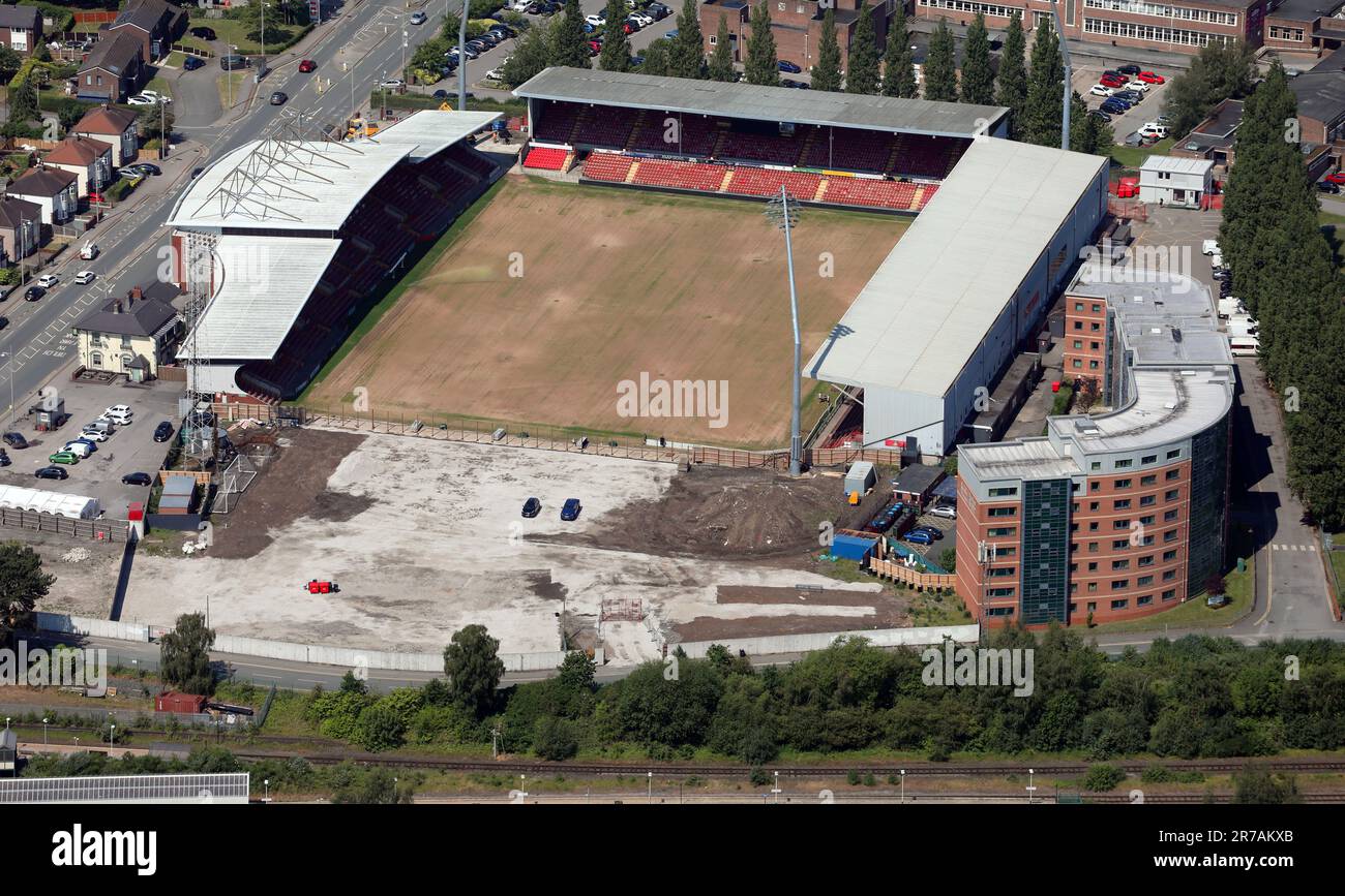 Luftaufnahme des Rennbahn-Stadions des Wrexham FC Stockfoto