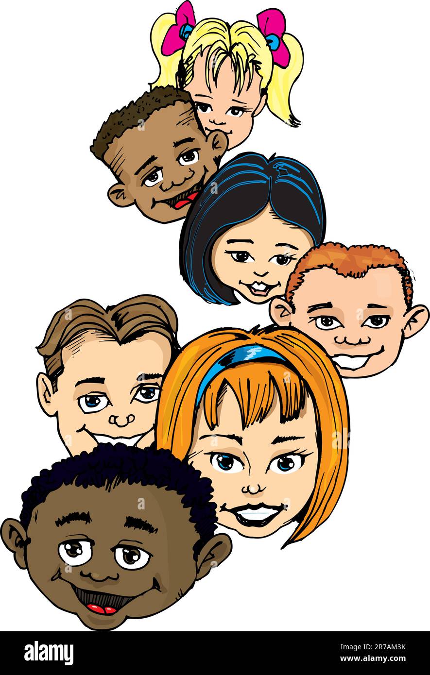 Karikatur einer Gruppe von Kindern. Jungs und Mädchen Stock Vektor