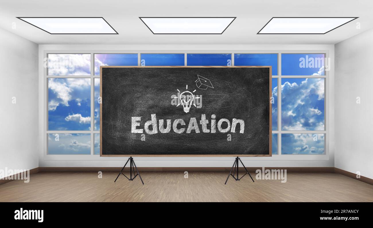 Kreidetafel mit Zeichnungskonzept im weißen Raum Stockfoto