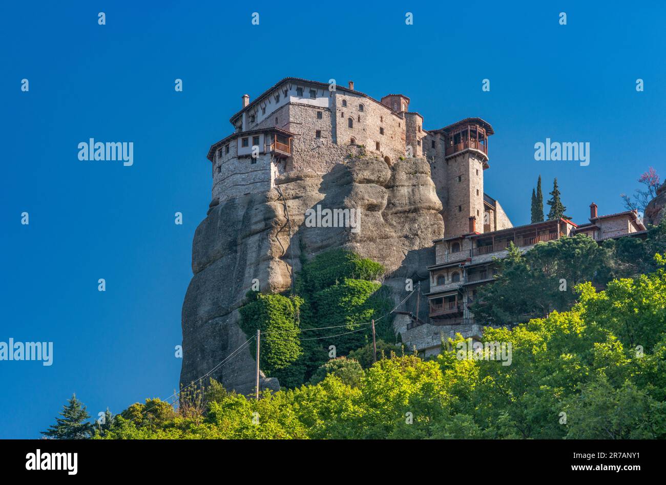 Moni Agias Varvaras Rousanou (Kloster Roussanou), Meteora Felsformationen, Thessalien, Griechenland Stockfoto