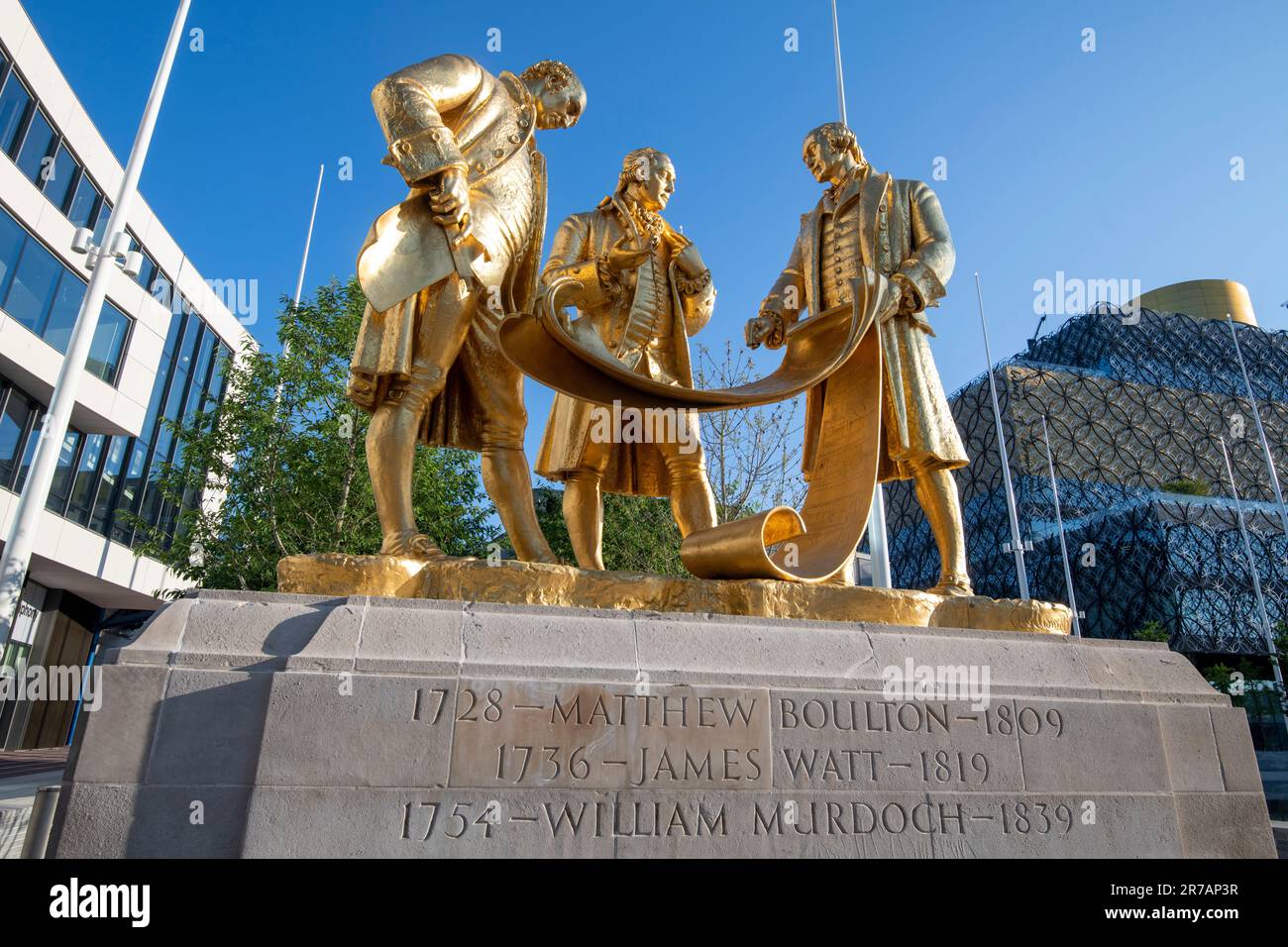 Die Golden Boys Statue am Centenary Square in Birmingham, West Midlands, Großbritannien Stockfoto
