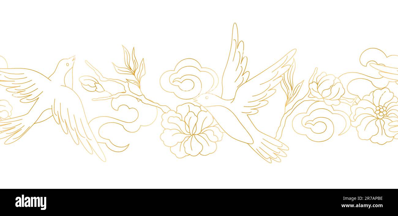 Orientalische Vögel- und Blumenmuster. Traditioneller chinesischer und japanischer Hintergrund. Stock Vektor