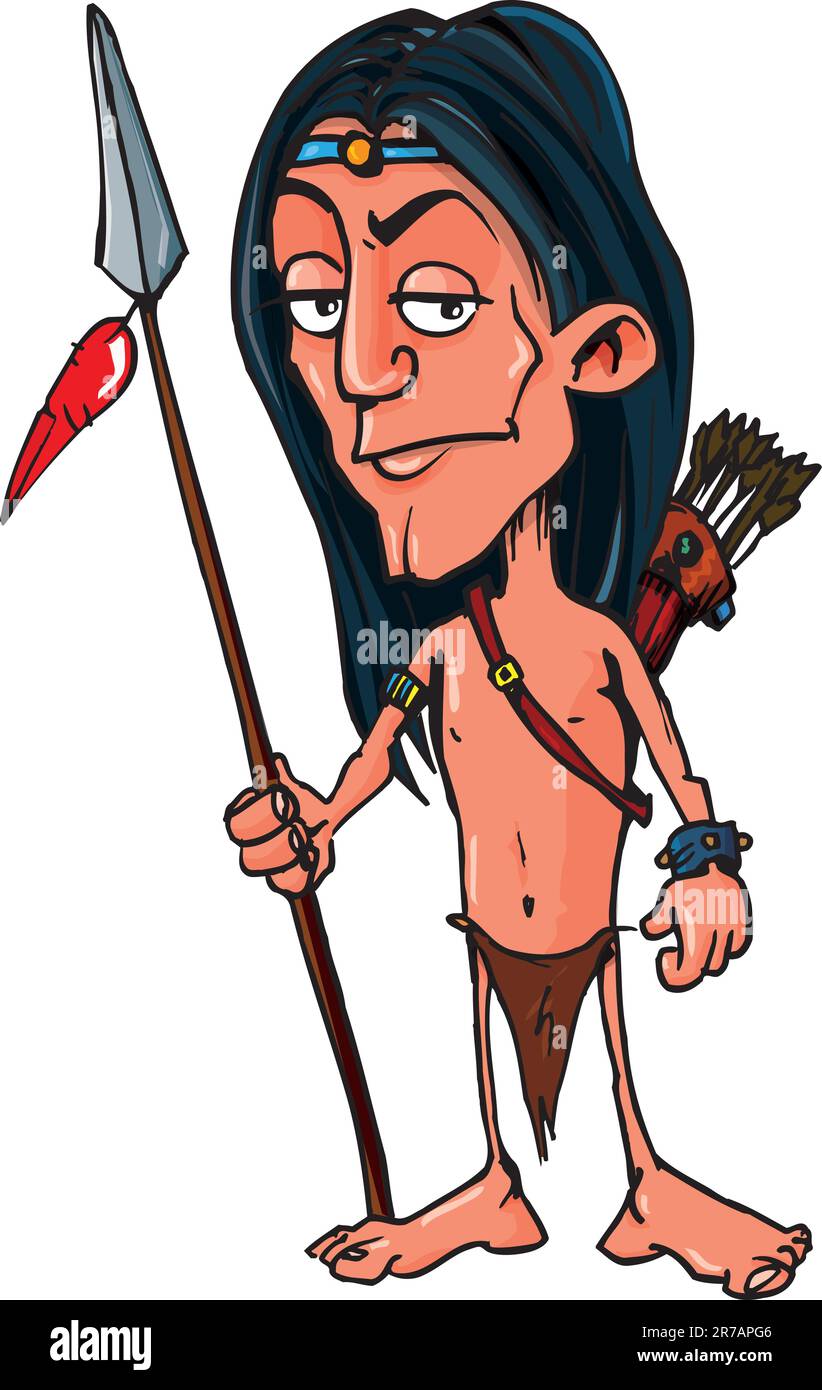 Cartoon-Indianer mit Speer. Isoliert auf weiß Stock Vektor