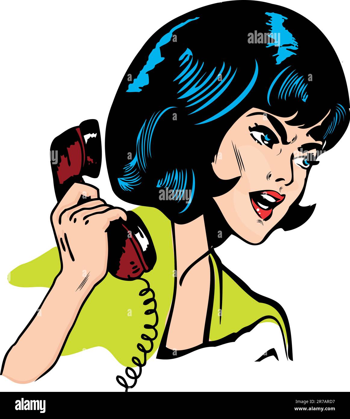 Wütende Frau am Telefon Retro Clip Art Comics Buchstil Stock Vektor
