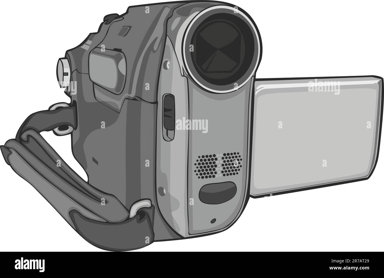 Vollständig bearbeitbare Vektordarstellung einer isolierten Videokamera auf weißem Hintergrund Stock Vektor