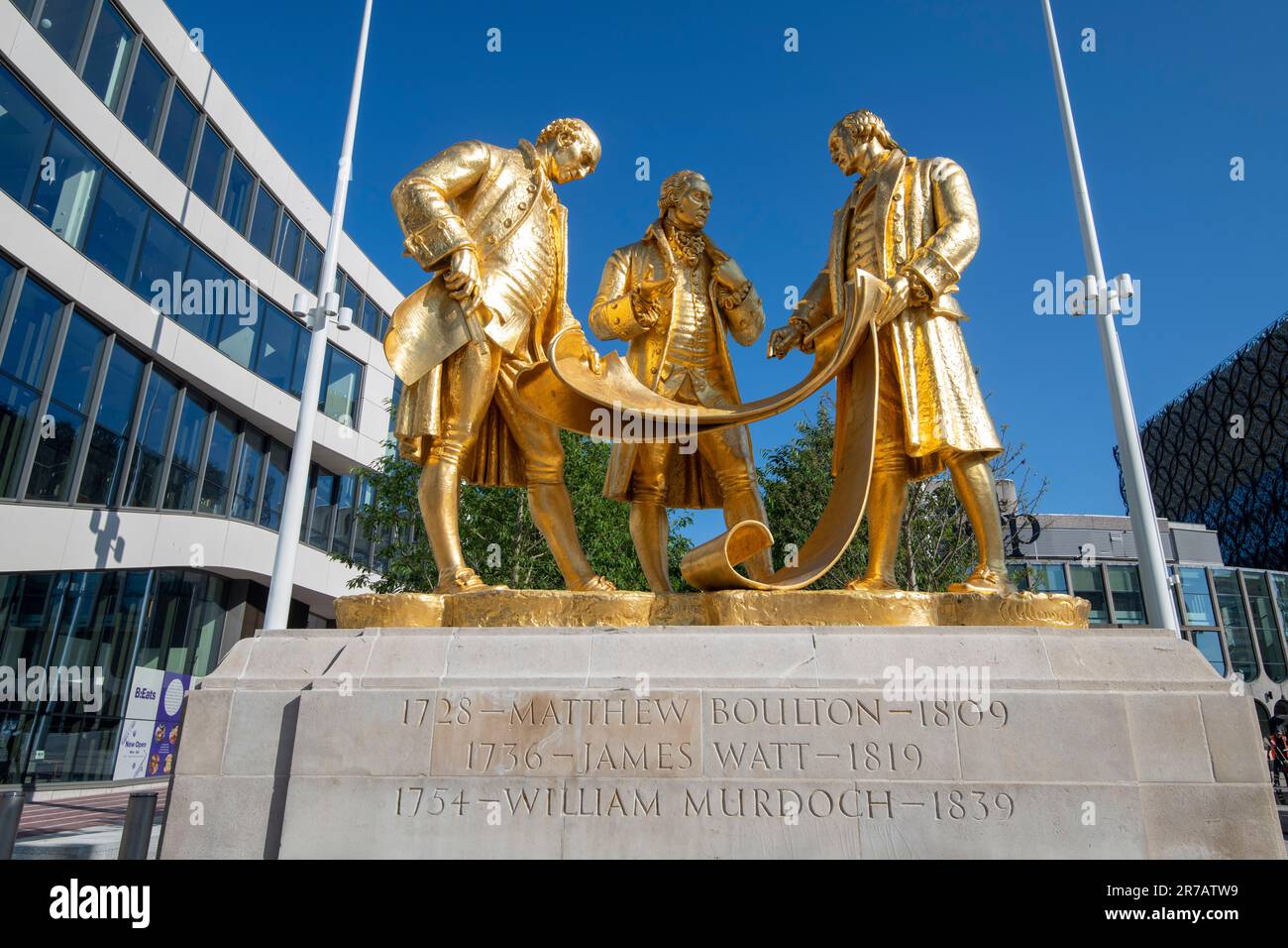 Die Golden Boys Statue am Centenary Square in Birmingham, West Midlands, Großbritannien Stockfoto