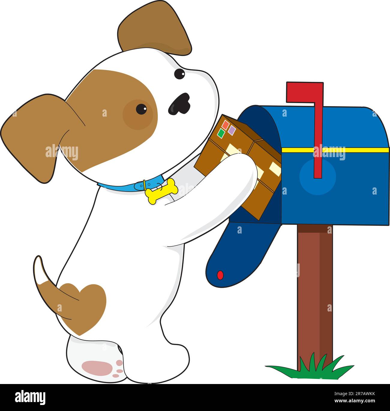 Ein cute puppy in oder aus einem Paket aus einer Mailbox Stock Vektor