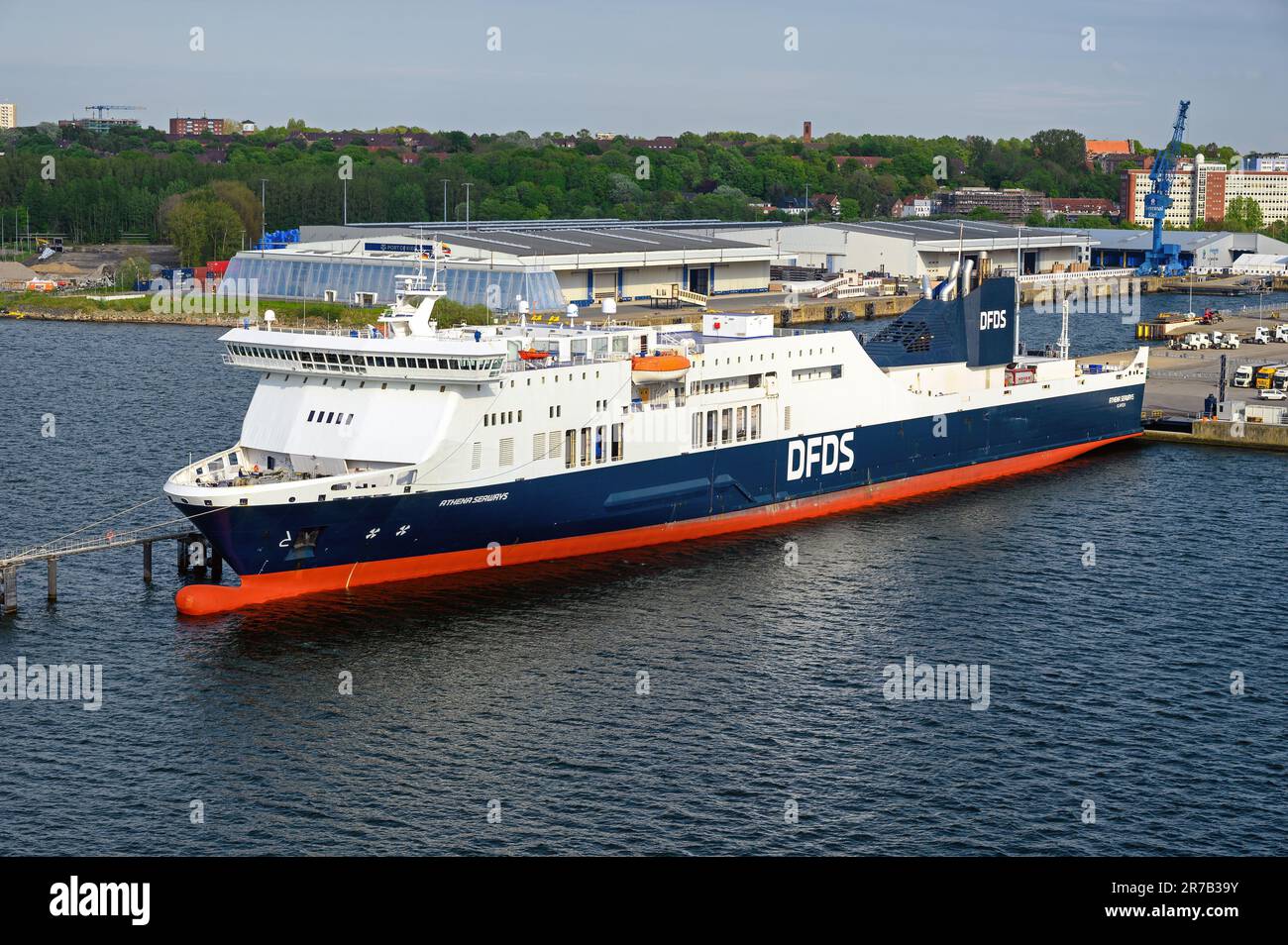 Die litauische DFDS-Fähre Athena Seaways legte am Hafen von Kiel an. Stockfoto