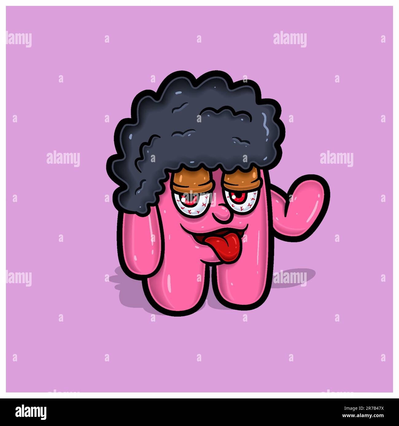 Monster Pink Kaugummi Figuren Cartoon. Vektoren und Illustrationen. Stock Vektor