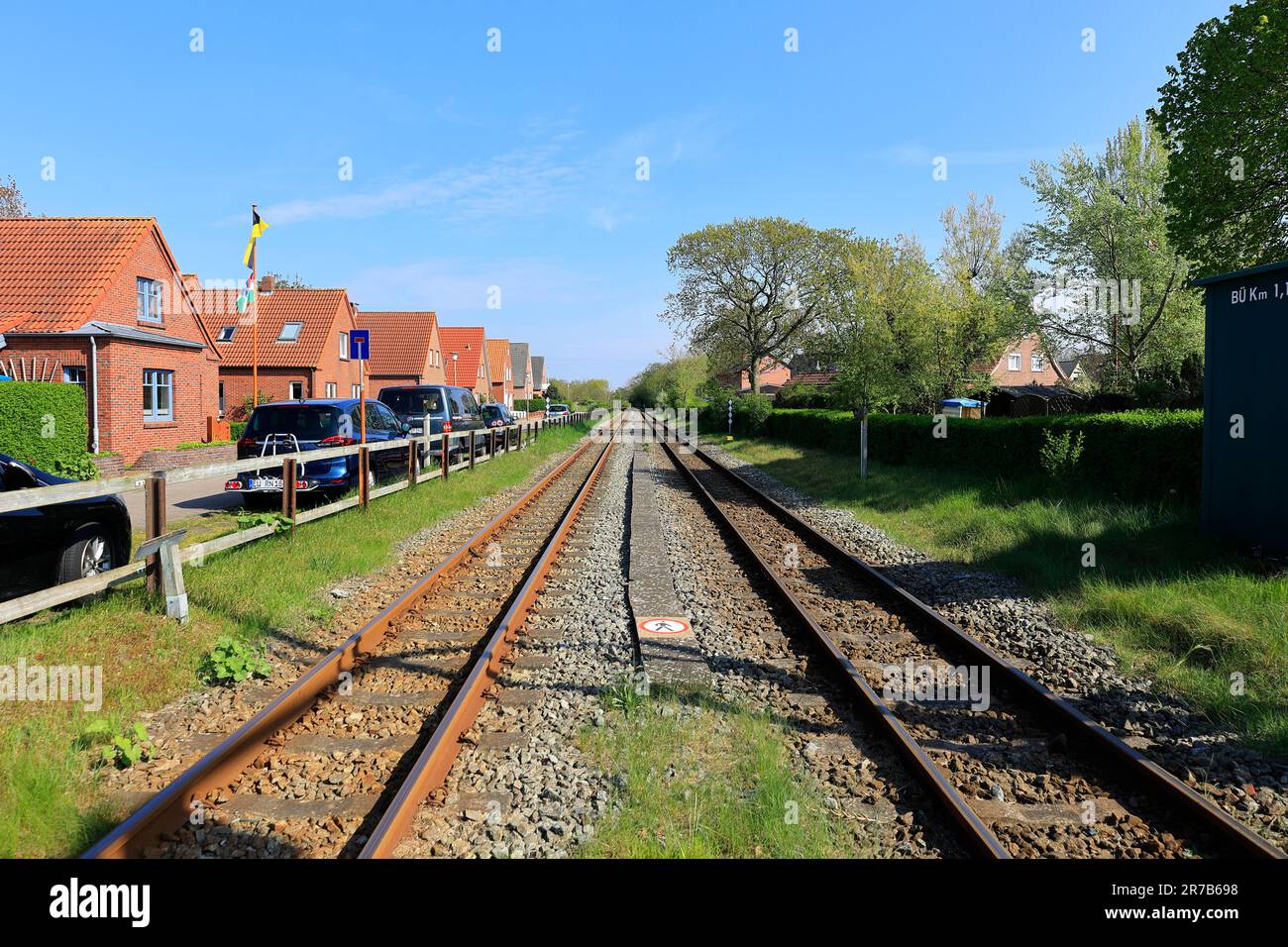Schienen der Kleinbahn auf der Insel Borkum Stockfoto