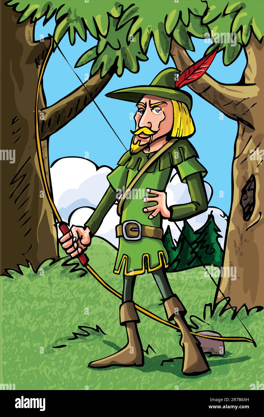 Robin Hood in den Wäldern. Er hat ein Schwert Stock Vektor