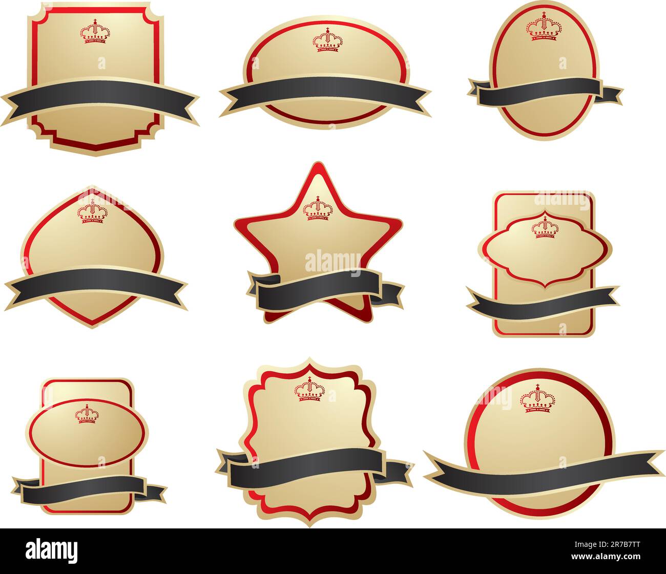 Satz goldgerahmter Beschriftungen auf verschiedenen Themen Vektordarstellung Stock Vektor