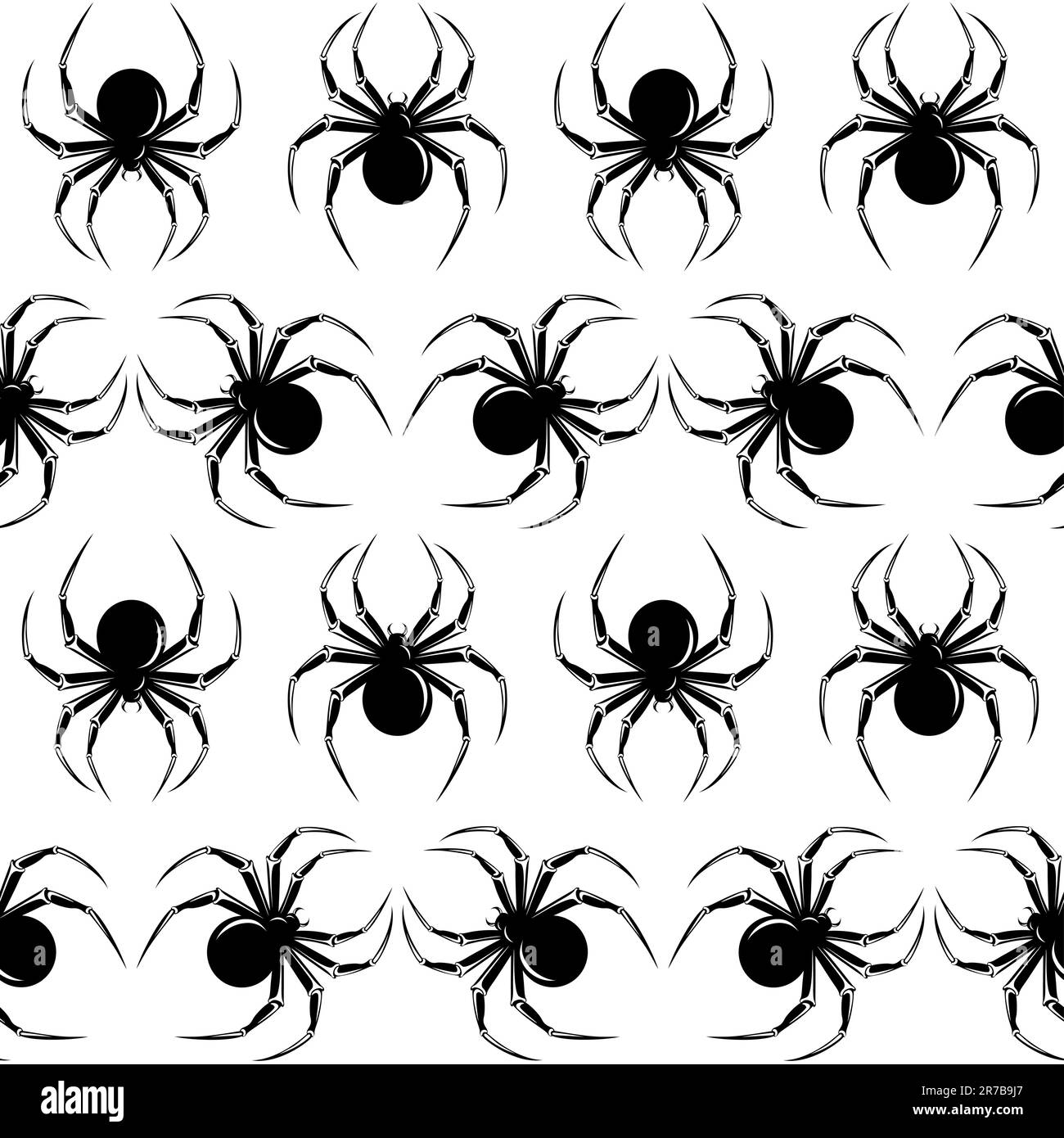 Halloween nahtlos mit schwarzen Spinnen auf weißem Hintergrund Stock Vektor