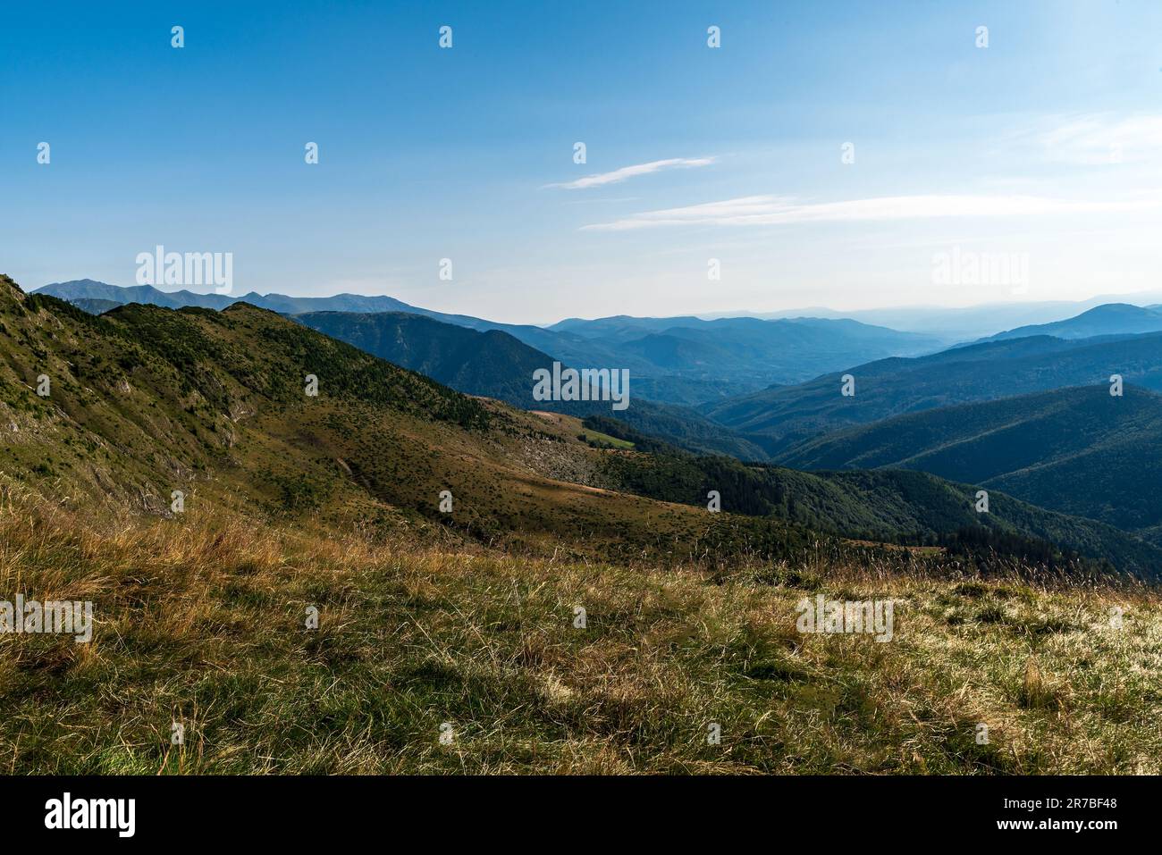 Wilde Karpaten in Rumänien - Blick während der Wanderung zum Oslea-Hügel im Valkan-Gebirge am wunderschönen Sommervormittag Stockfoto