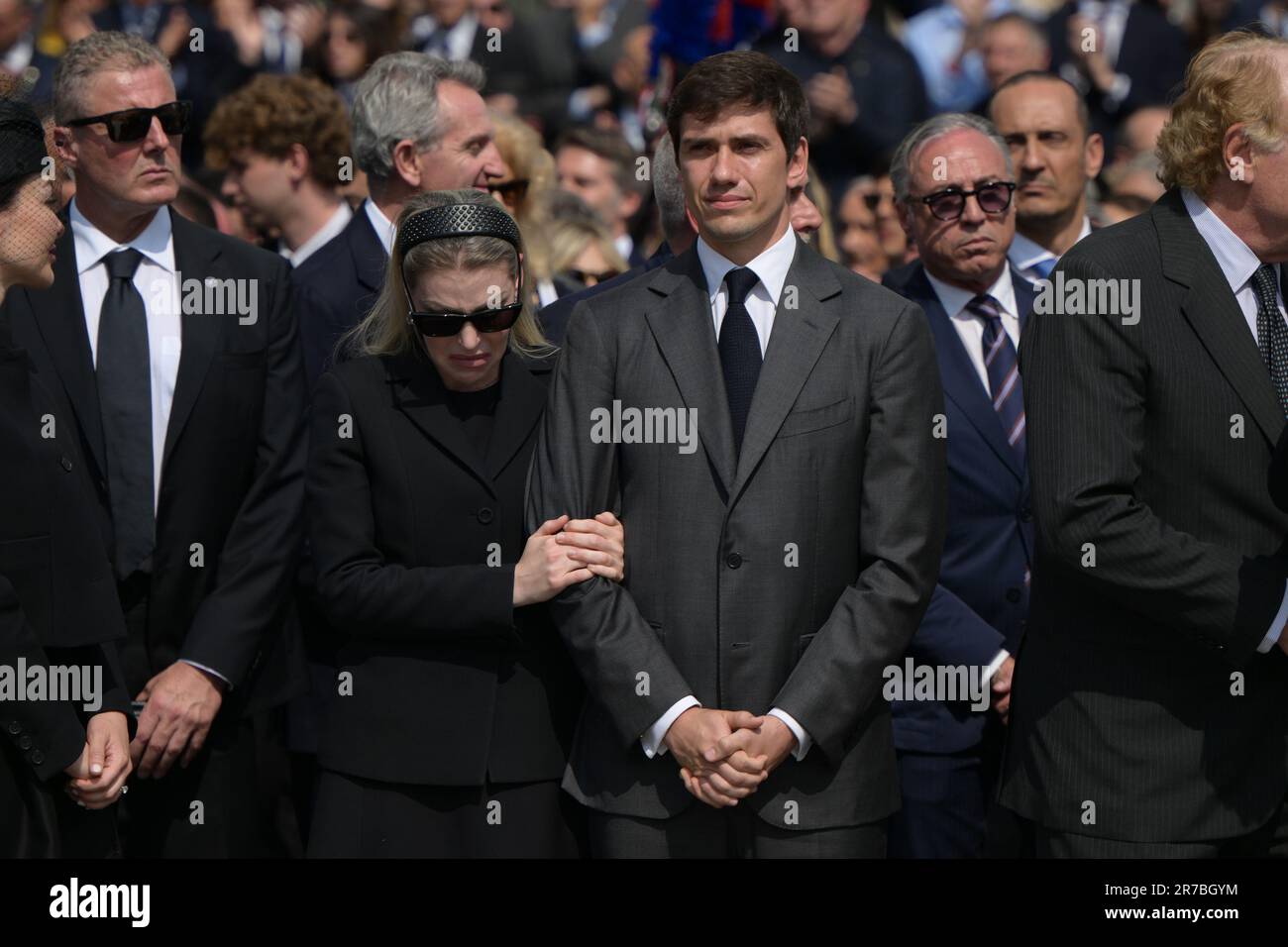 Mailand, Italien. 14. Juni 2023. Die Familie Berlusconi, Marina, Pier Silvio, Barbara, Eleonora, Luigi, während der Staatsbeerdigung des ehemaligen italienischen Premierministers Silvio Berlusconi am Duomo am 14. Juni 2023 in Mailand, Italien. Kredit: Tiziano Ballabio Kredit: Live Media Publishing Group/Alamy Live News Stockfoto