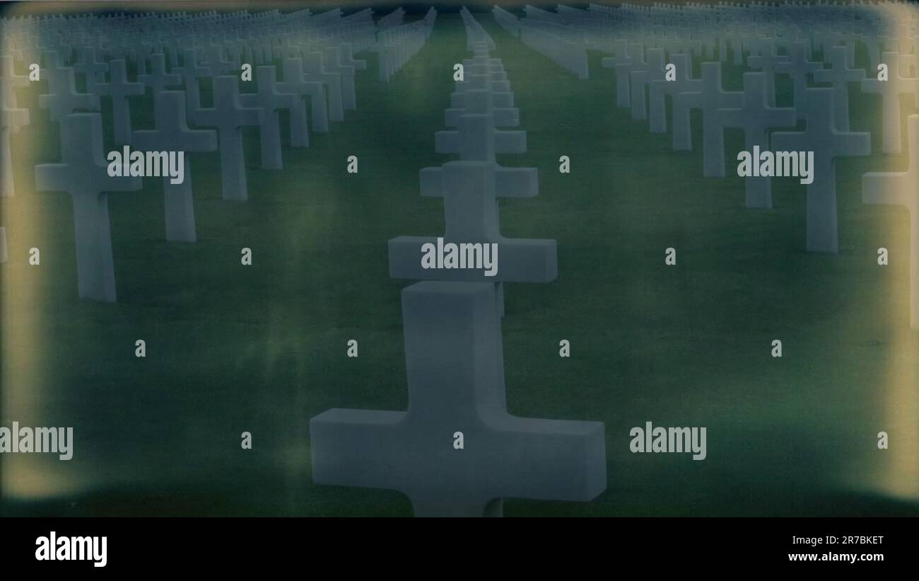 Hintergrundbild einer Reihe weißer Militärfriedhofskreuze Stockfoto