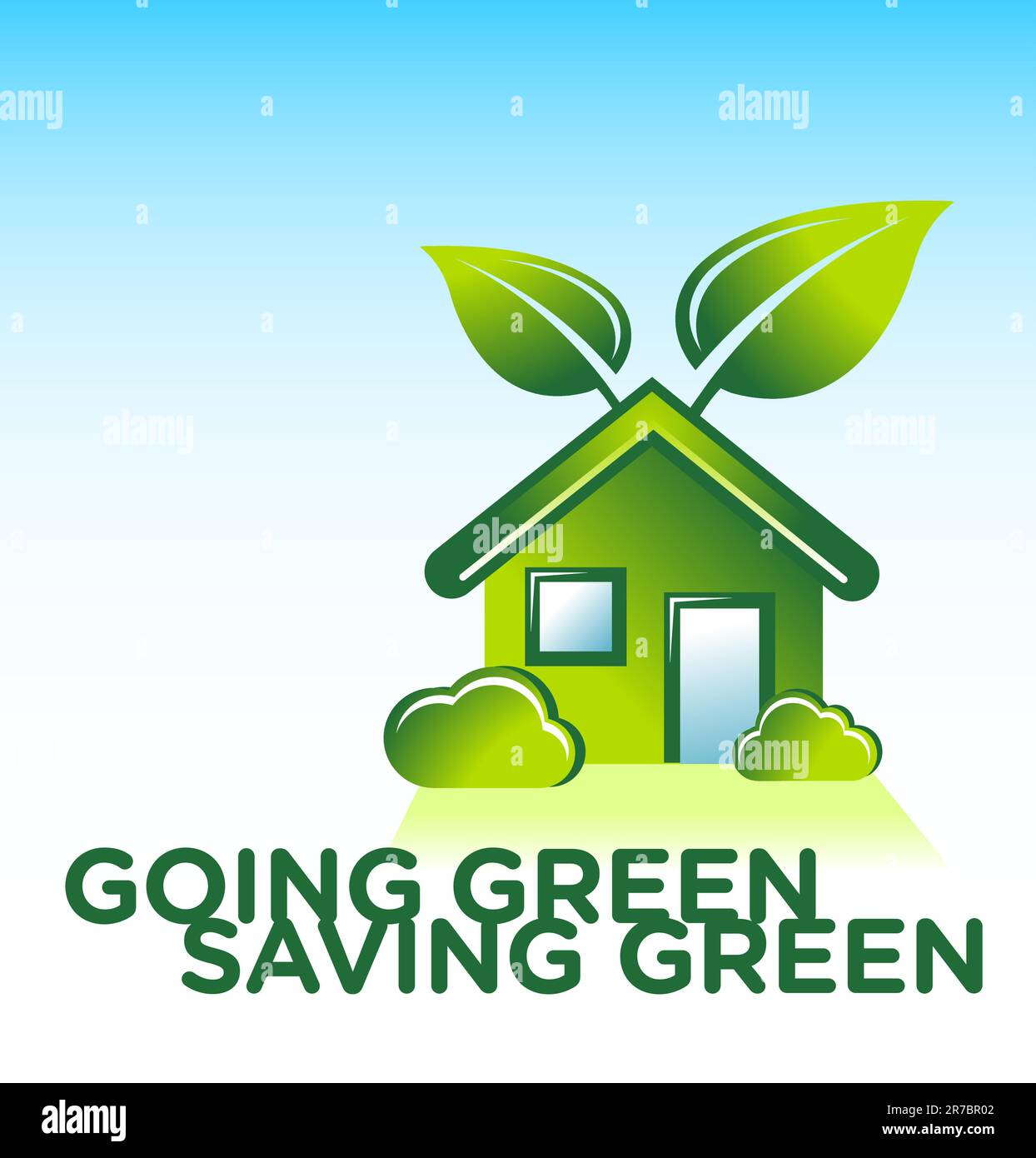 Vektordarstellung des ökologisch-organischen Grünhauses mit Blättern; „Going Green Saving Green“; editierbar. Stock Vektor