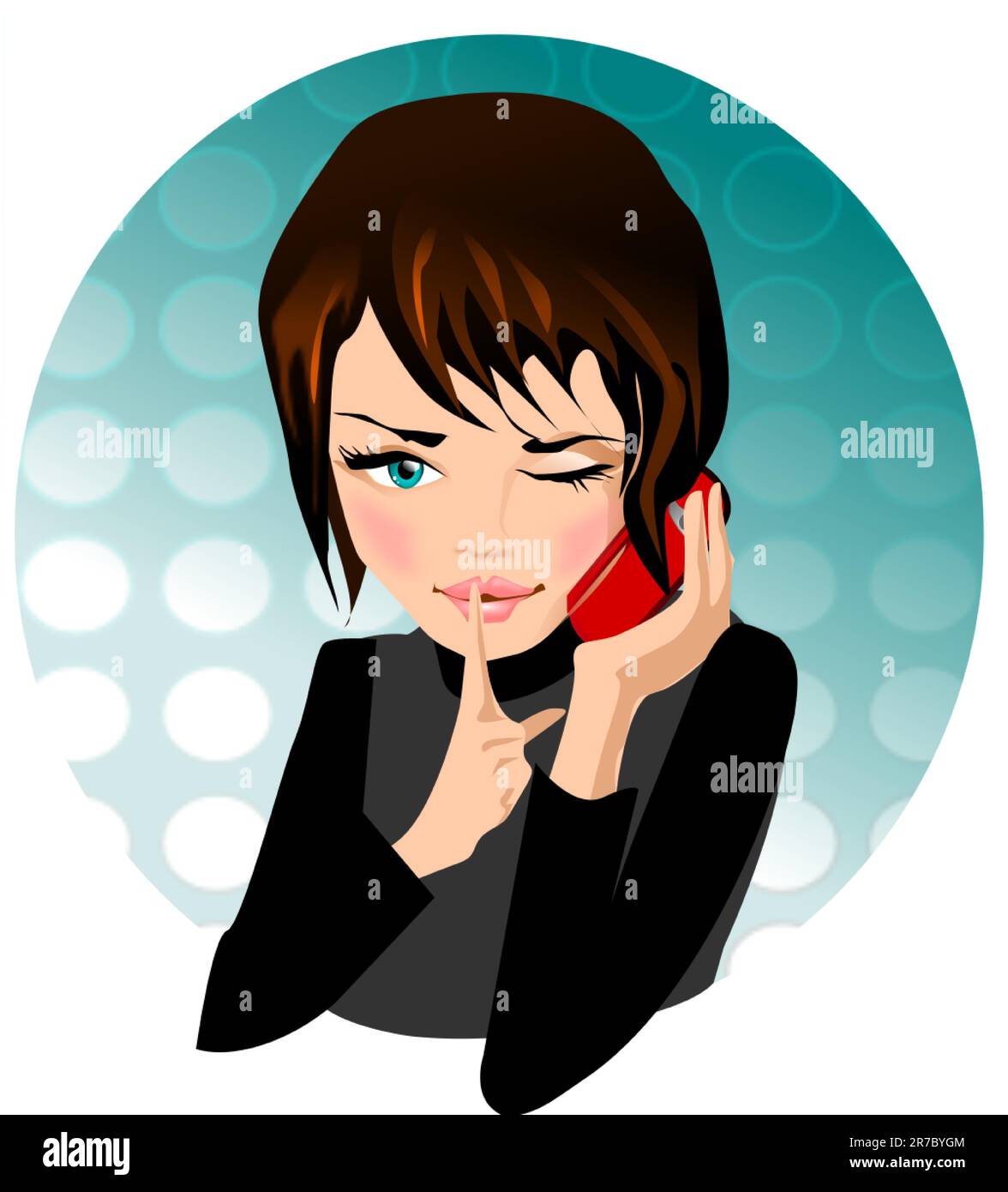 Abbildung eines Mädchens, das mit einem Handy spricht. Stock Vektor