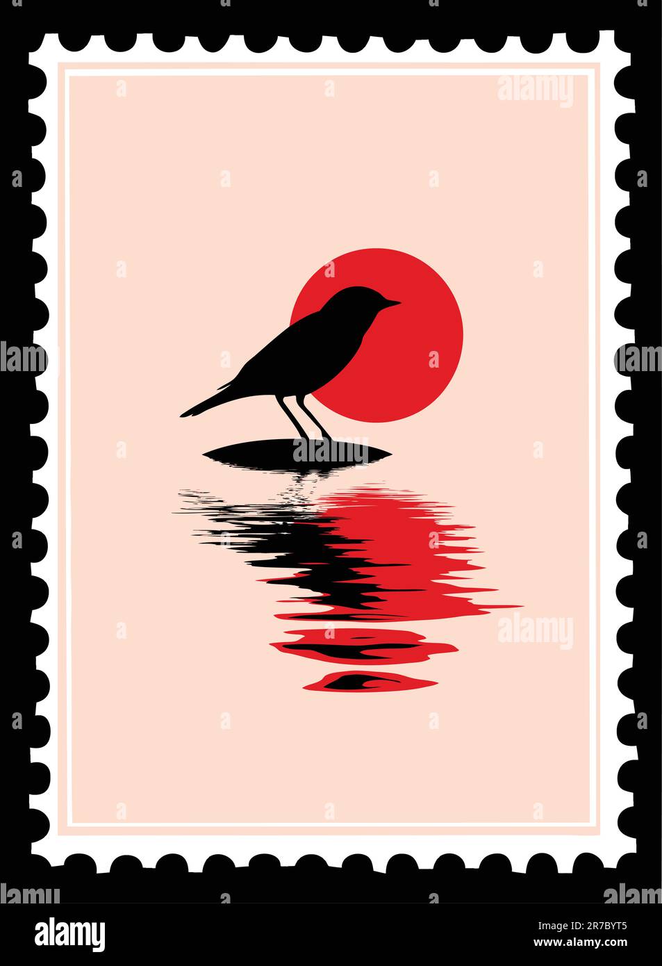 Vektor-Silhouette des Vogels auf Briefmarken Stock Vektor