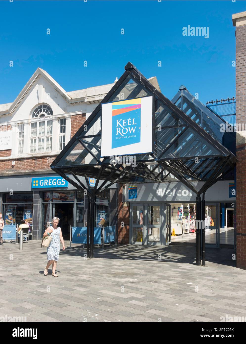 Der Eingang zum Einkaufszentrum Keel Row im Stadtzentrum von Blyth, Northumberland, England, Großbritannien Stockfoto