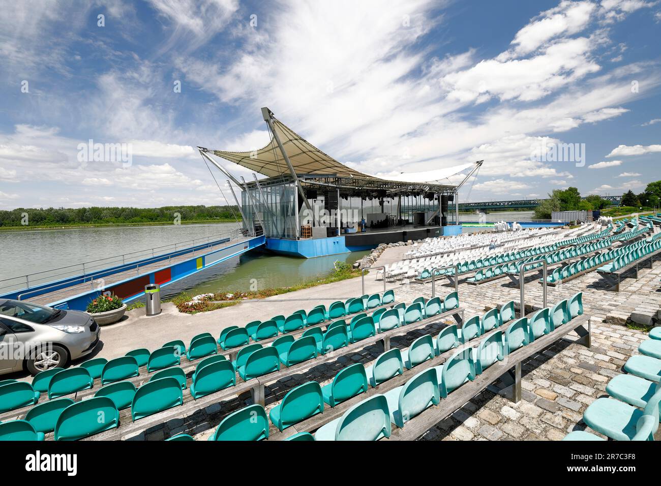 Die Donaubühne bei Tulln, Niederösterreich, ein attraktiver Veranstaltungsort Stockfoto