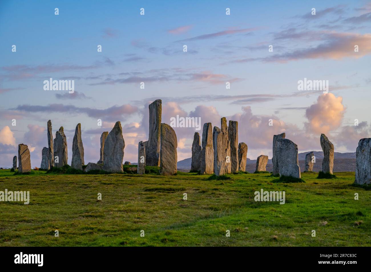 der jungsteinzeitliche Steinkreis der Callanischen (Calanais) Insel Lewis Stockfoto