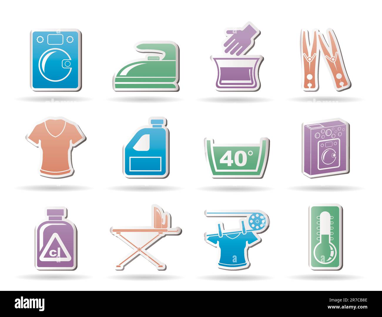 Waschmaschine und Wäsche Symbole - Vector Illustration Stock Vektor