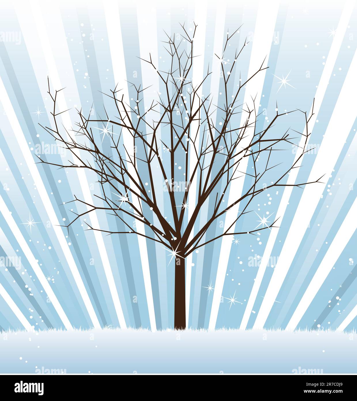 Vektordarstellung des Winterbaums mit glänzenden Streuseln auf farbenfrohem Sternenhimmel; leicht zu bearbeiten. Stock Vektor