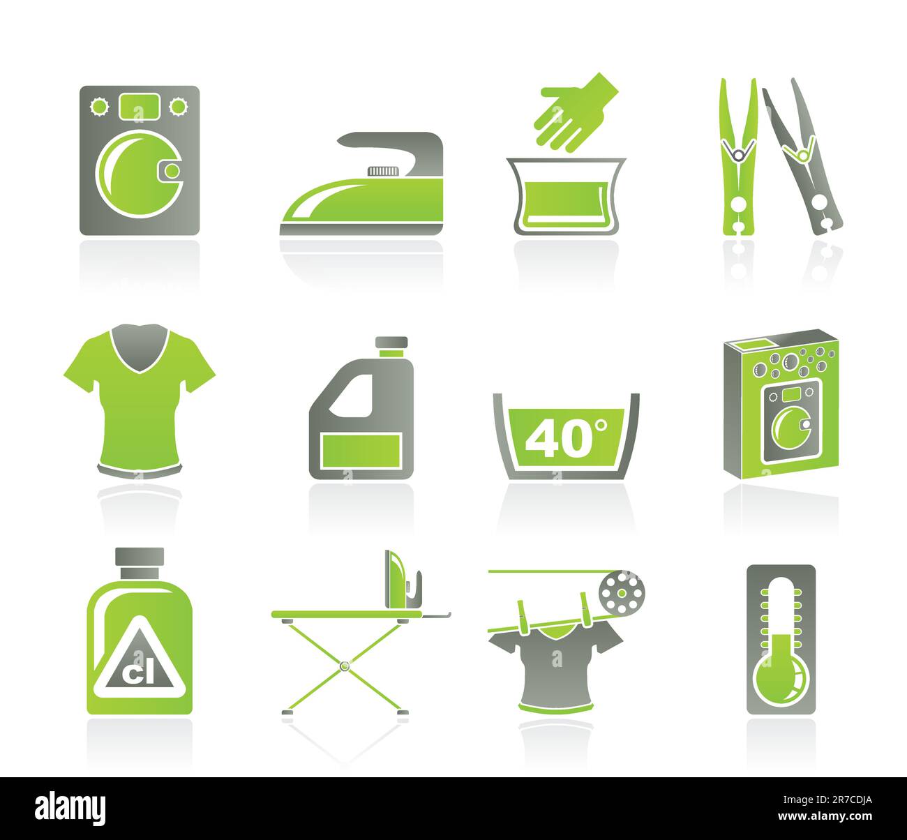 Waschmaschine und Wäsche Symbole - Vektor Icon Set Stock Vektor