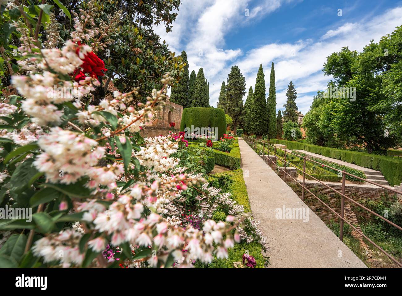 Gärten von El Partal in der Alhambra - Granada, Andalusien, Spanien Stockfoto