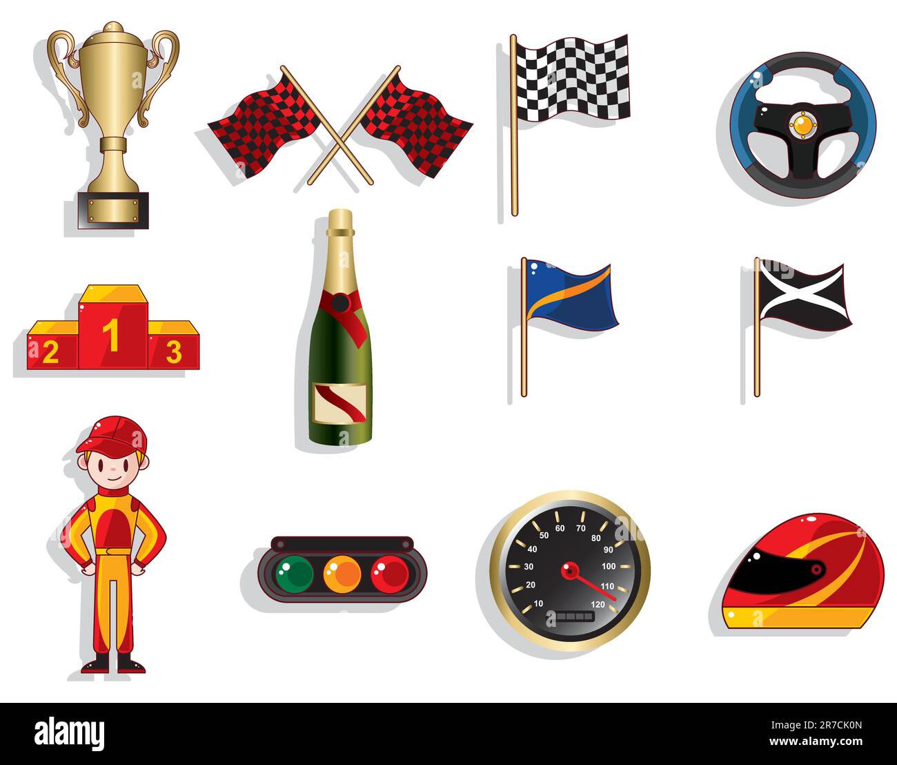 Cartoon F1 Autorennen Icon Set Stock Vektor