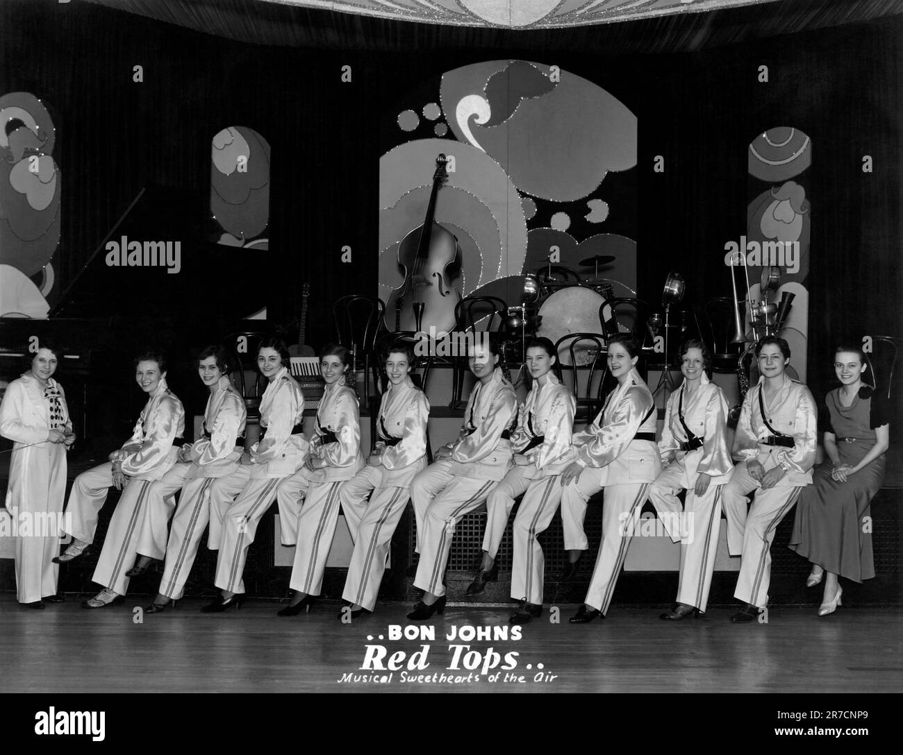 Dayton, Ohio, C 1930 Portrait der All Women Band, Bon Johns Red Tops, The Musical Sweethearts of the Air. Stockfoto
