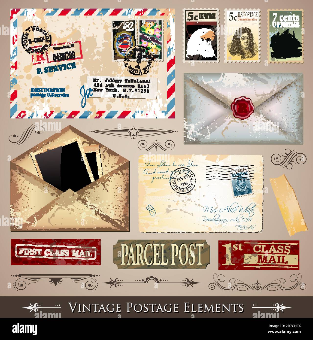 Vintage Porto Design Elements – Satz mit verschiedenen detaillierten Poststempeln und Abbildungen von Porto, vollständig bearbeitbar. Stock Vektor