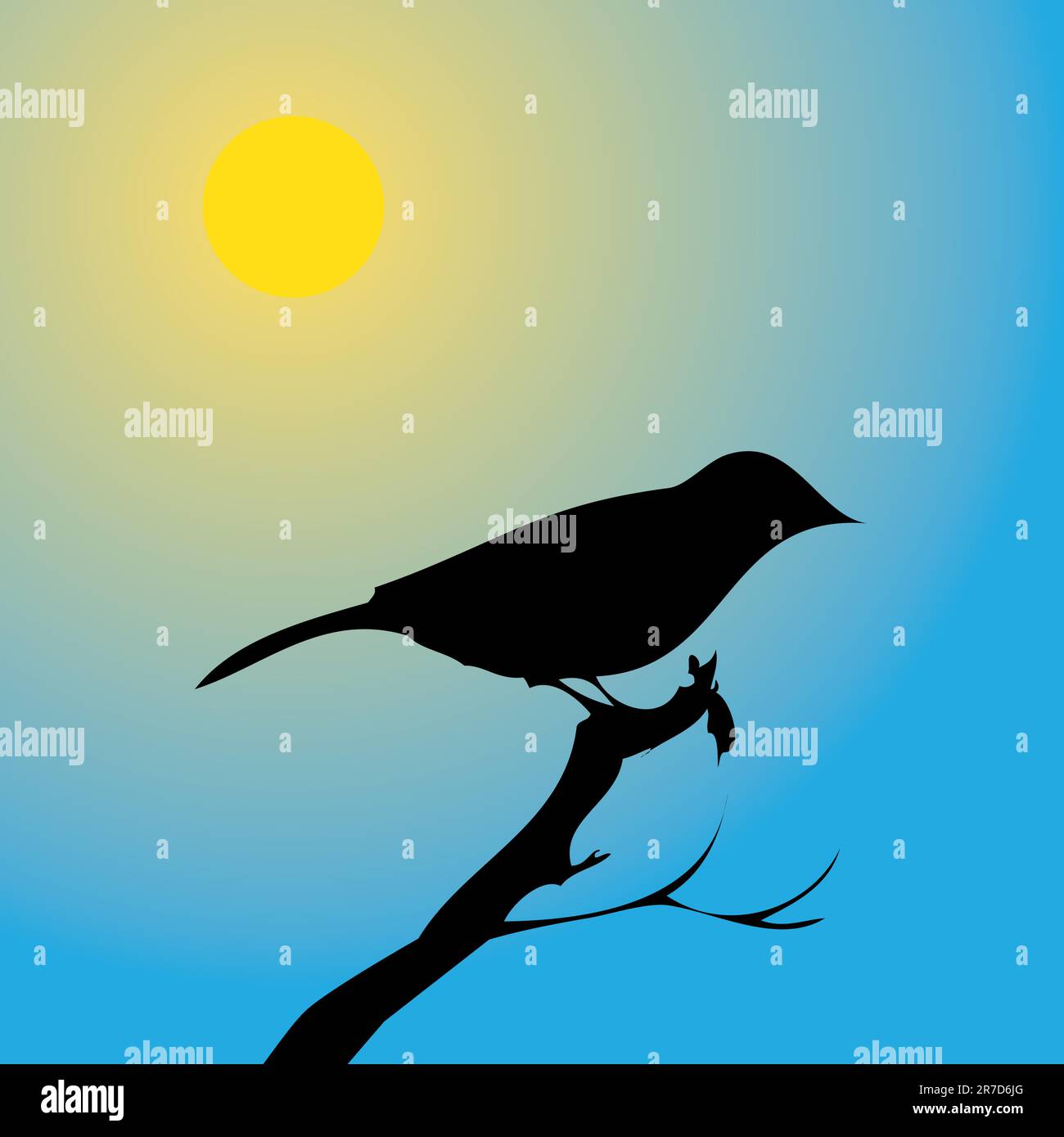 Vektorbild eines Vogels im Sonnenuntergang Stock Vektor