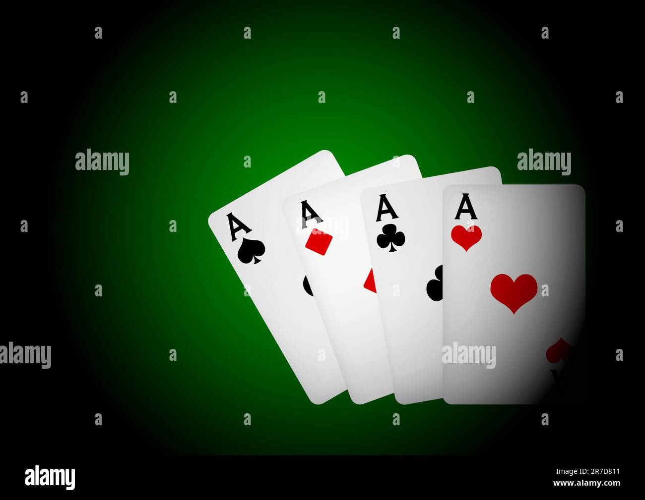 Spielkarten auf dem grünen Tisch - vier Aces Stock Vektor