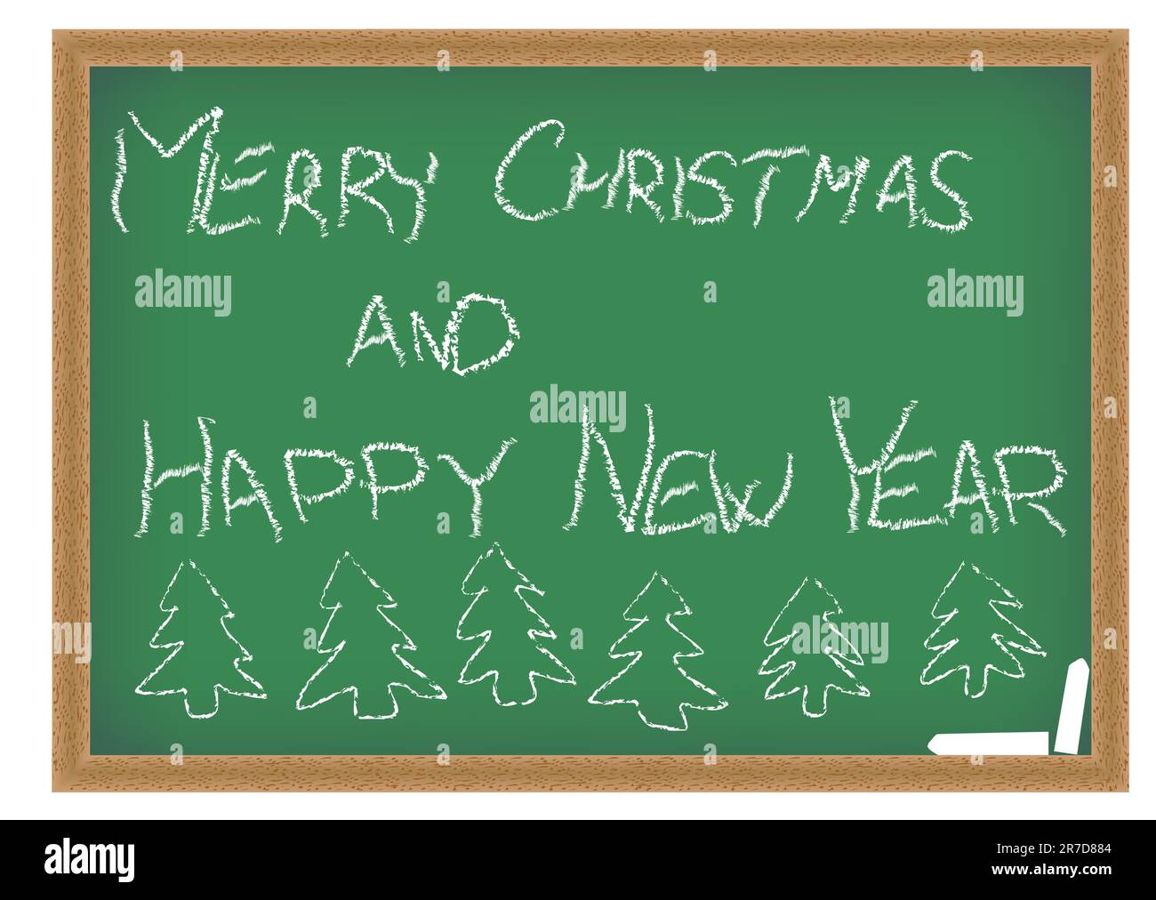Grüne Tafel mit „Merry Christmas“-Schild und „Happy New Year“-Schild Stock Vektor