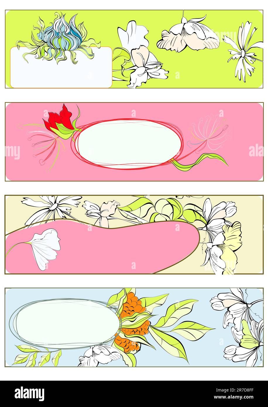 Vier dekorative Vorlagen für die Einladung Stock Vektor