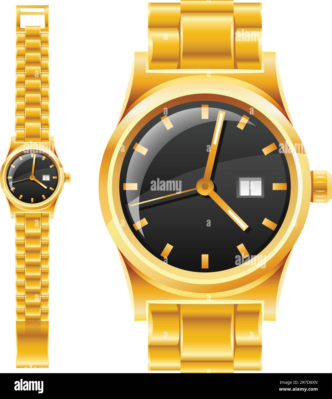 goldene Uhr mit Armband Vektordarstellung isoliert auf weißem Hintergrund Stock Vektor