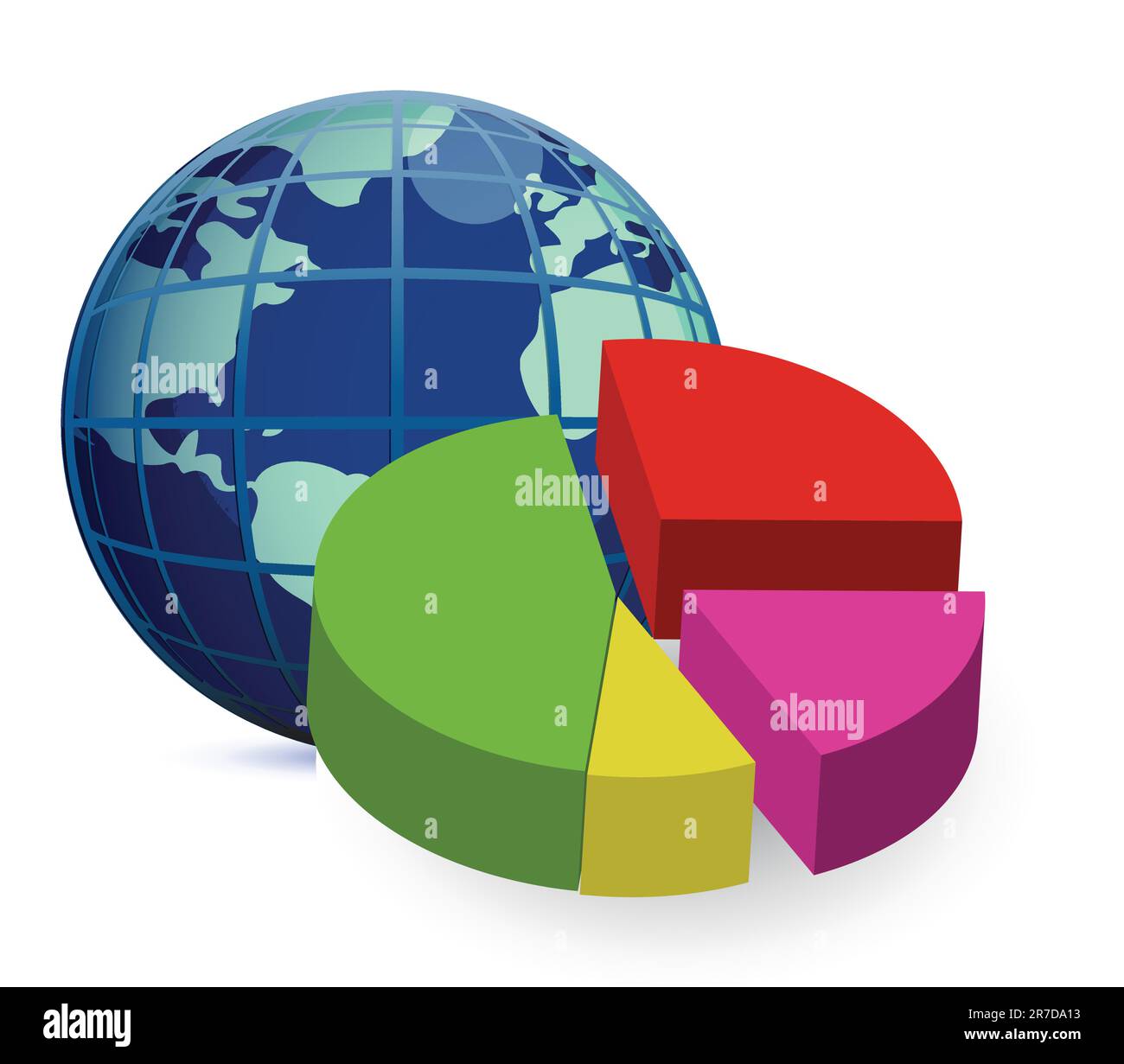 Weltkugel und ein 3D globalen Finanzwirtschaft Kreisdiagramm Stock Vektor