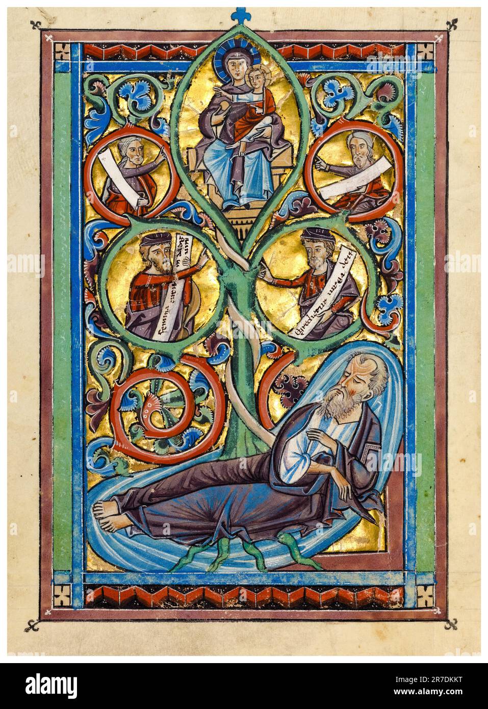Der Baum des Jesse, beleuchtetes Manuskript aus dem 13. Jahrhundert in Tempera, Gold und Silberblatt, 1240-1250 Stockfoto