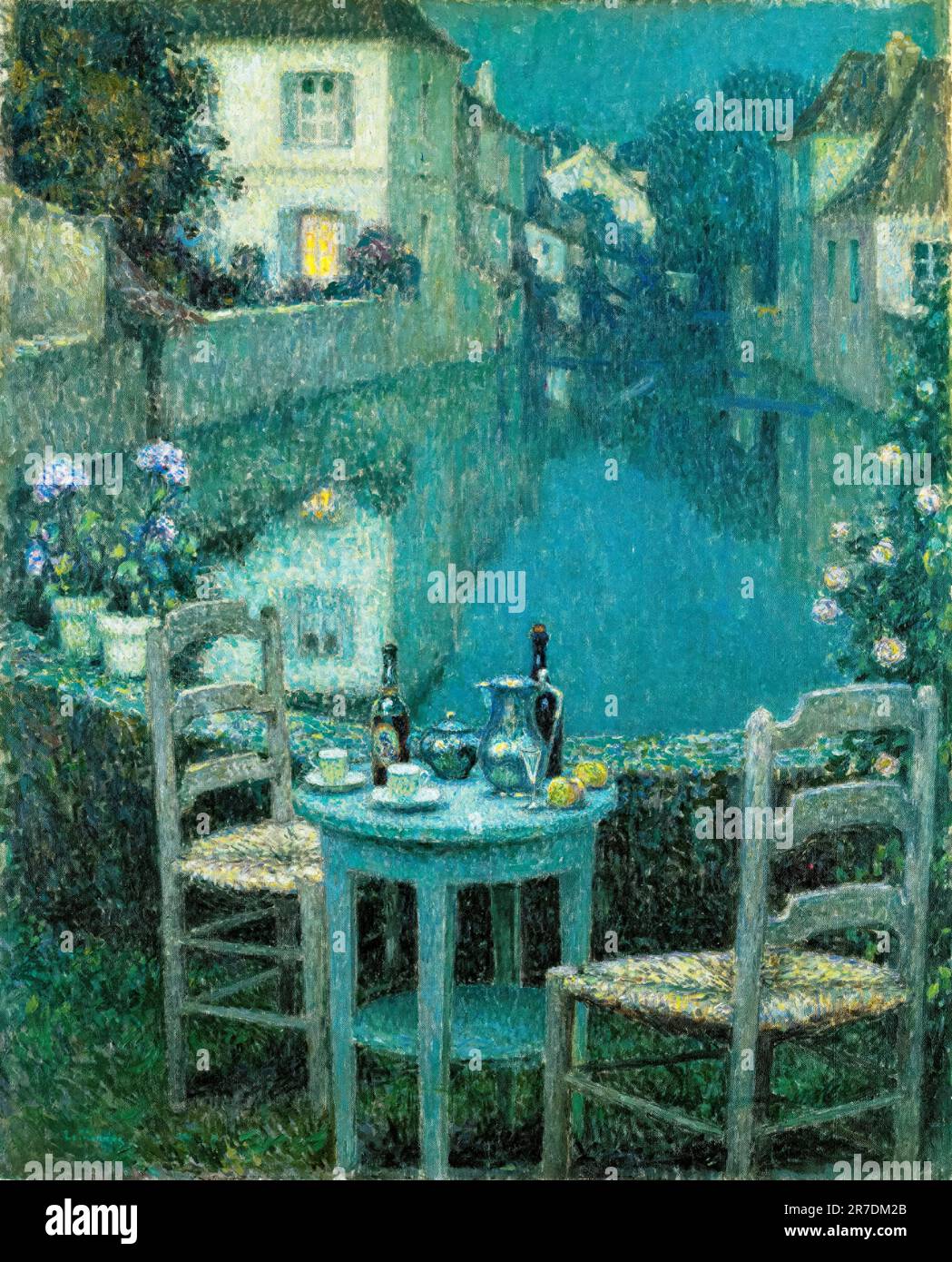 Henri Le Sidaner, kleiner Tisch in der Abenddämmerung, Ölgemälde auf Leinwand, 1921 Stockfoto
